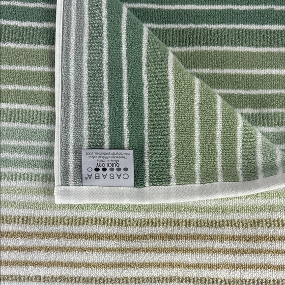 Casaba Bath Towel Set Striped Green Tan Gray White Striped Quick Dry 2 Pc NEW - Picture 6 of 7